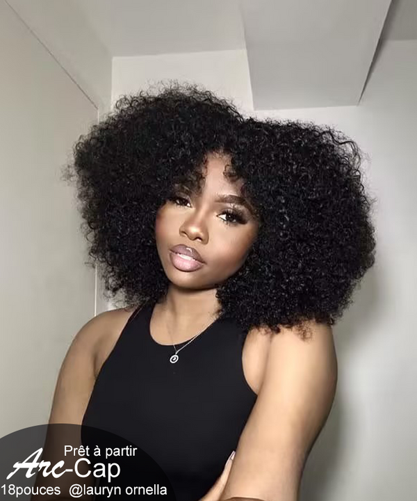 【Arc Cap】Prêt-à-Partir Sans Colle Bob Virigins Cheveux Naturelles Afro Jerry Curly HD lace 6x4 perruque