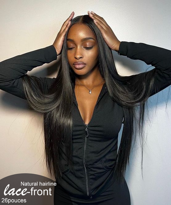 Premium Noir Cheveux Humains Lisses HD Lace Front 13×4 Perruque